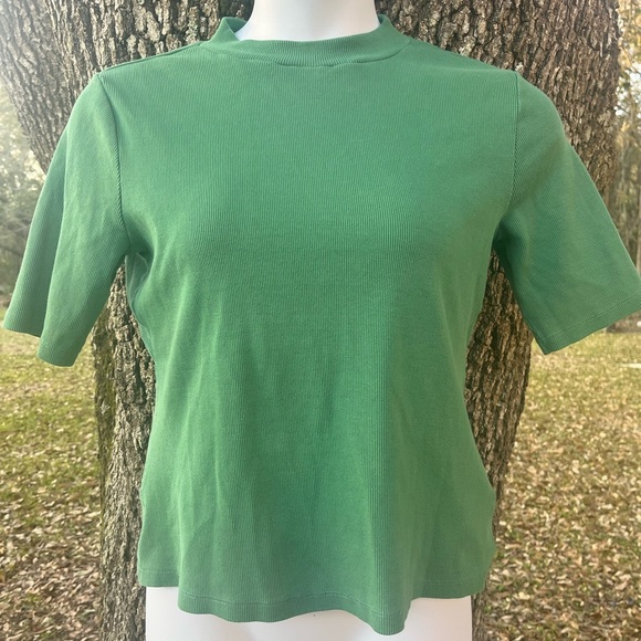 Maeve Green Short Sleeved Ribbed Mock Neck T-shirt size Large - Picture 2 of 11